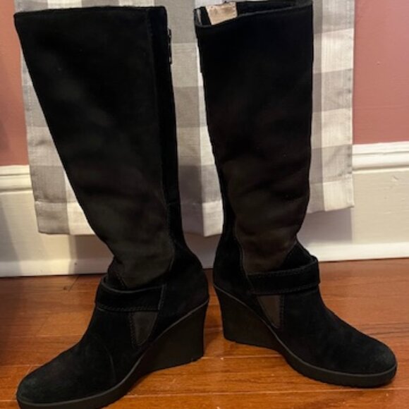 UGG Black Suede Mid-Calf Wedge Boots - Picture 4 of 16